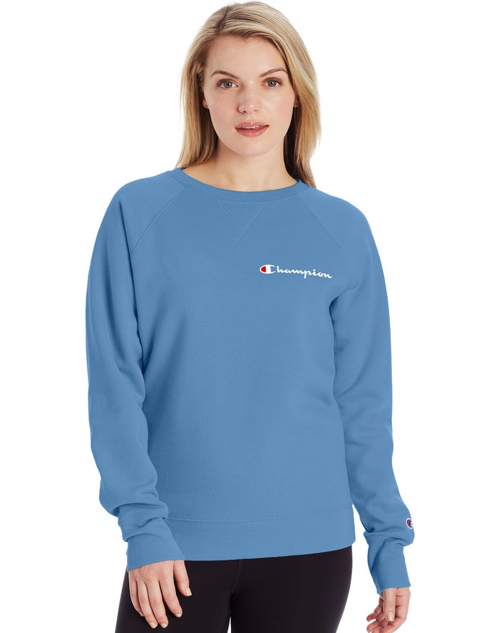 Champion Powerblend Fleece Classic Crew Script Logo - Naisten Sininen Collegepaita - Suomi 5386297-K